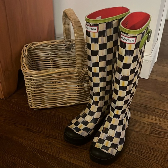 McKenzie Childs Courtly Check Hunter Rain Boots 9 - Picture 1 of 5